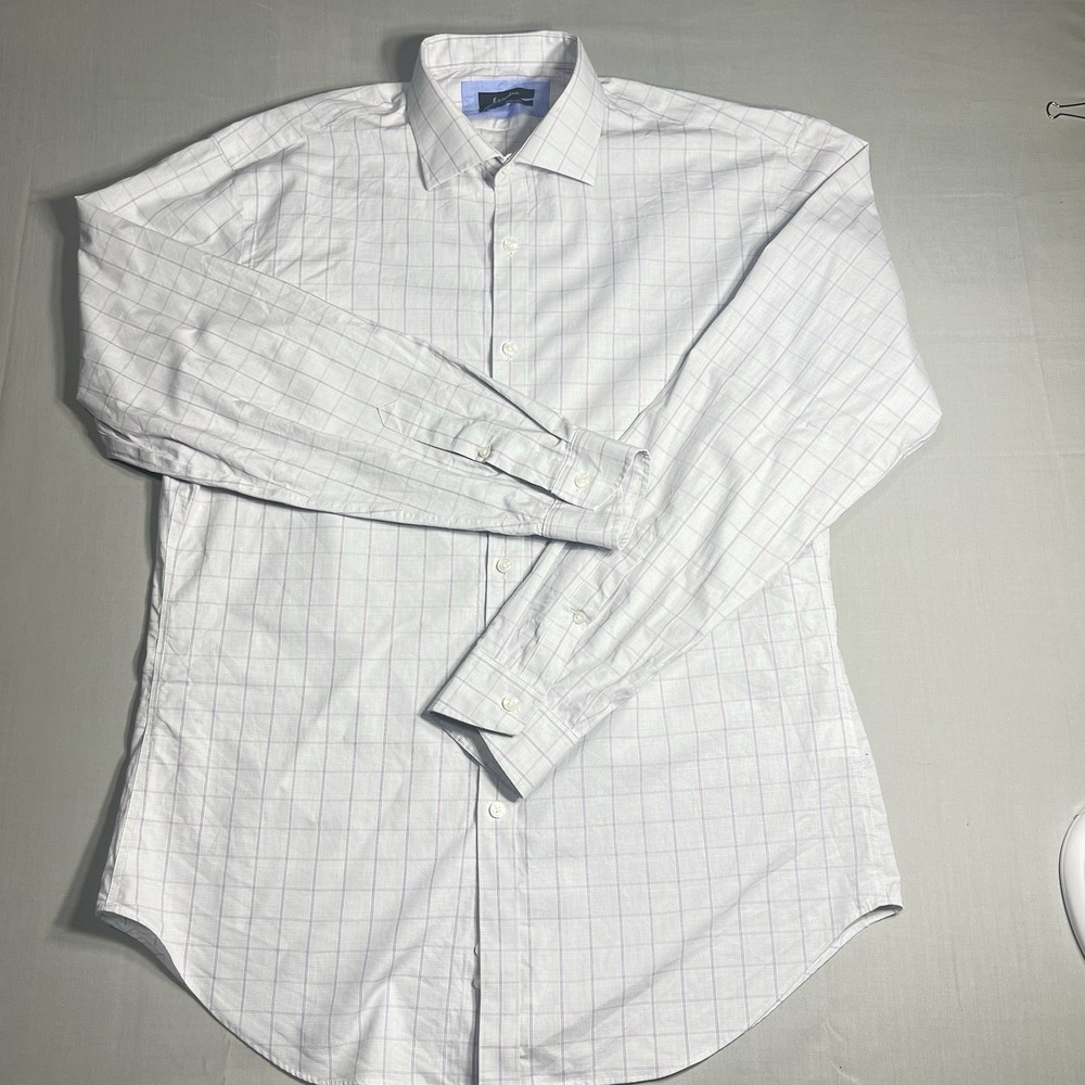 Esquire Dress Shirt Slim Fit Non Iron Purple White Check Mens 16.5 34/35